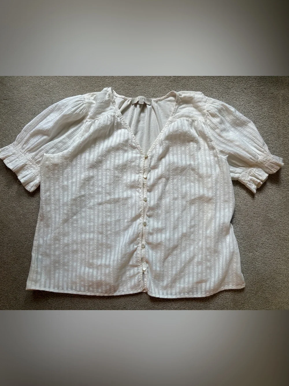 LOFT Ivory Textured Button-Front Blouse